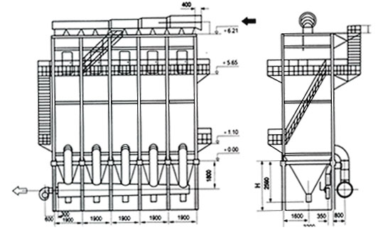 LFEF水泥廠立窯玻纖布袋除塵器設(shè)計技術(shù)圖: