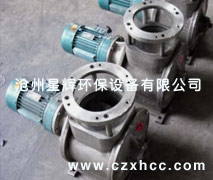 電動(dòng)旋轉(zhuǎn)閥又稱星型卸料器,旋轉(zhuǎn)給料器,關(guān)風(fēng)器,是由帶有數(shù)個(gè)葉片的轉(zhuǎn)子在圓筒形機(jī)殼內(nèi)旋轉(zhuǎn),從上部料斗落入的物料，充塞在葉片間的空格內(nèi),隨葉片的旋轉(zhuǎn)而卸出..